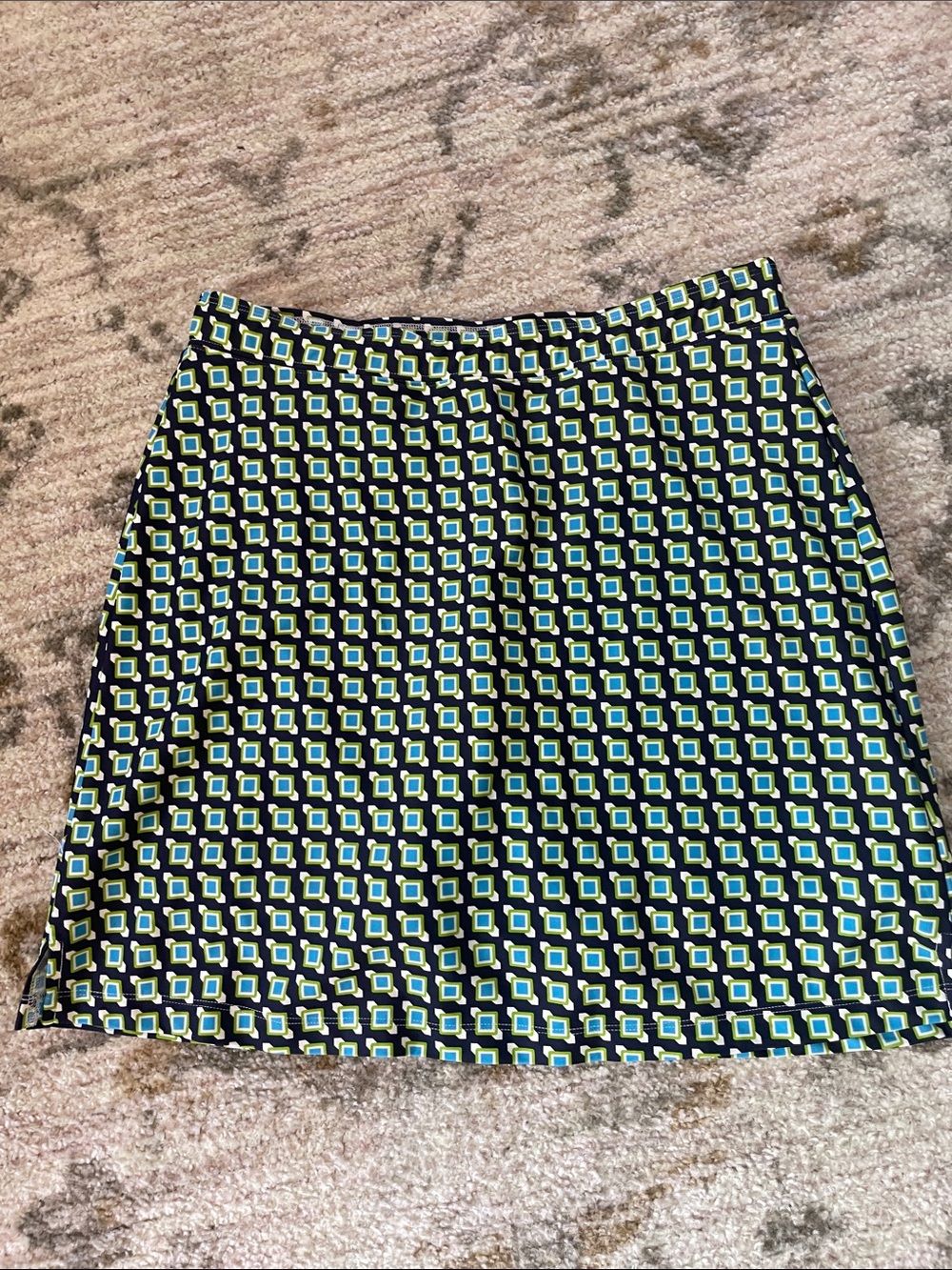 Geometric Print Black & Green A-Line Skort